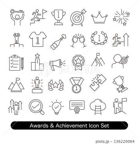 表彰・入賞・達成のアイコンセット:1位・メダル・評価素材 136220064