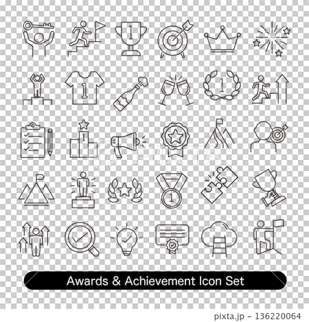 表彰・入賞・達成のアイコンセット:1位・メダル・評価素材 136220064