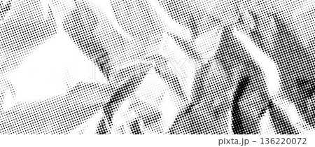Rough halftone wrinkled foil background. Dotted crumpled metallic overlay. Black creased bitmap texture. Pixelated creasy surface in comic pop art style. Vector grain cartoon gritty paper wallpaper Rough halftone wrinkled foil background. Dotted crumpled metallic overlay. Black creased bitmap texture. Pixelated creasy surface in comic pop art style. Vector grain cartoon gritty paper wallpaper 136220072