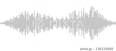 Black color abstract equalizer shape design. Line music sound wave element. Audio radio signal visualization concept. Digital voice assistant line pattern. Linear song track sample player. Vector 136220088