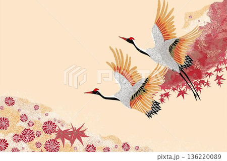 鶴と舞う桜の背景 136220089