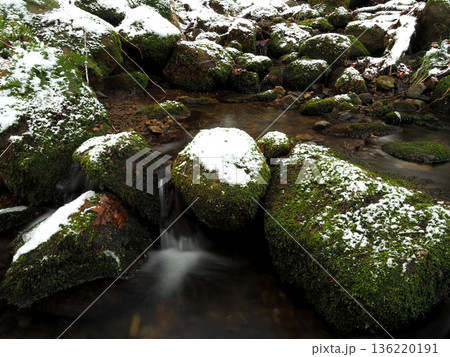 雪の積もった小川 136220191