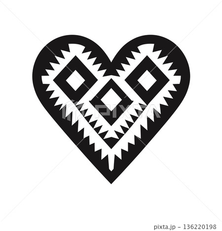 Stylized heart shape with geometric tribal pattern in black and white Stylized heart shape with geometric tribal pattern in black and white 136220198