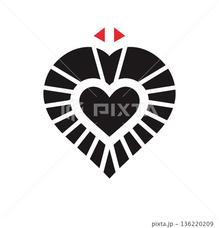 Heart graphic with rays and red triangles above on white background Heart graphic with rays and red triangles above on white background 136220209