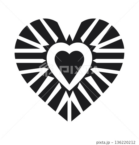 Graphic heart with radial pattern in black and white Graphic heart with radial pattern in black and white 136220212