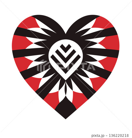 Decorative tribal heart design in red, black, and white Decorative tribal heart design in red, black, and white 136220218
