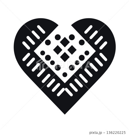 Black heart shape with square pattern design in white background Black heart shape with square pattern design in white background 136220225
