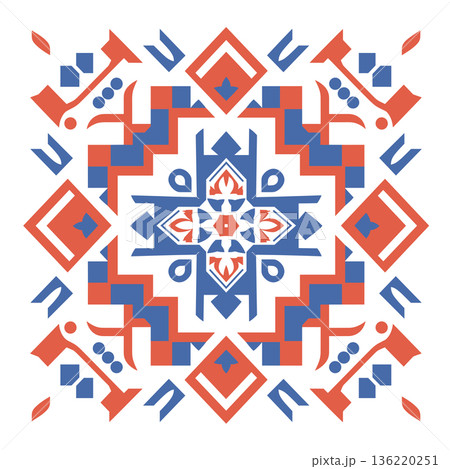 Vibrant geometric pattern in red, white, and blue for textile design Vibrant geometric pattern in red, white, and blue for textile design 136220251