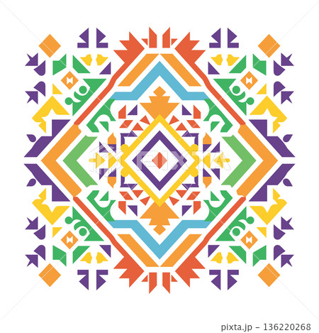 Colorful geometric pattern with tribal, aztec inspiration and symmetry 136220268