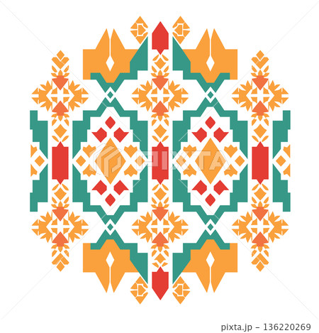 Abstract geometric pattern with orange, red, and green shapes 136220269