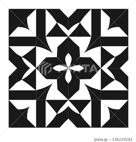 Geometric pattern in black and white with central floral element Geometric pattern in black and white with central floral element 136220281