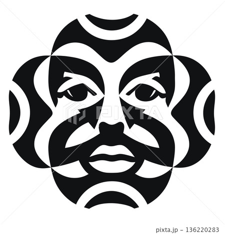 Abstract face design with arrows in black and white creates an optical illusion Abstract face design with arrows in black and white creates an optical illusion 136220283
