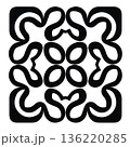 Abstract geometric pattern with circles and curvy lines in black and white 136220285