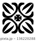 Black and white abstract cloverleaf pattern with square in center 136220288