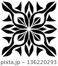 Black and white floral pattern creates a symmetrical abstract design 136220293