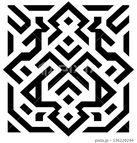 Geometric square pattern with black lines and diamond shapes in white background 136220294