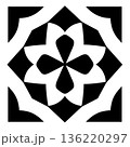 Black and white flower design creates abstract pattern in square frame 136220297