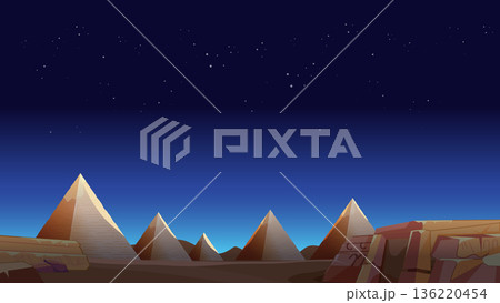 Ancient Egyptian Pyramids Under a Clear Starry Night Sky 136220454