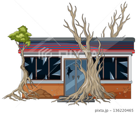 Abandoned Diner Overgrown With Large Creeping Tree Roots 136220465