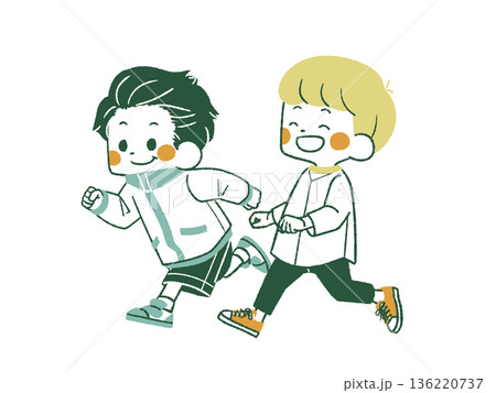 笑顔で走っている2人の子供-4色 136220737