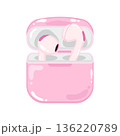 Cute pair of earphones in pink case 136220789