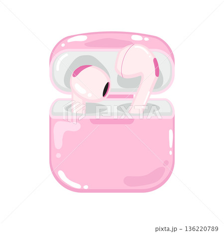 Cute pair of earphones in pink case 136220789