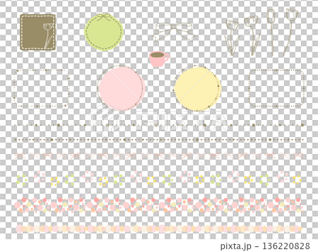 春色のフレームやラインのセットとチューリップのイラスト素材 136220828