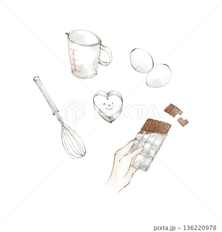 バレンタインお菓子作りのイラスト バレンタインお菓子作りのイラスト 136220978