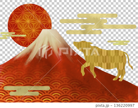 牛のおめでたい和風のお正月イラスト 136220997