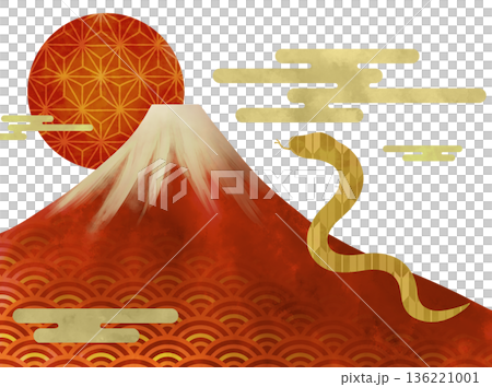 蛇のおめでたい和風のお正月イラスト 136221001