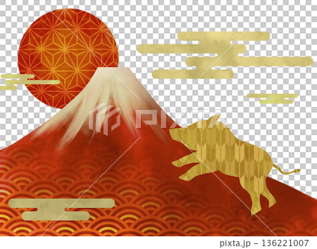 猪のおめでたい和風のお正月イラスト 136221007