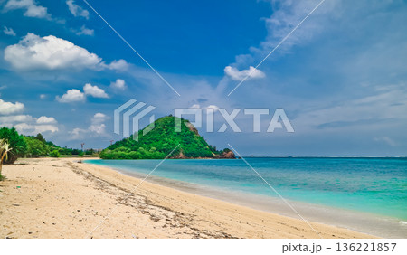 Beautiful view of white sand beach on tropical island, Mandalika beach, Lombok, Indonesia 136221857