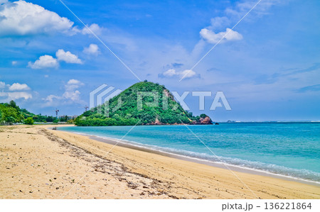 Beautiful view of white sand beach on tropical island, Mandalika beach, Lombok, Indonesia 136221864