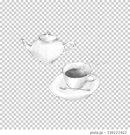 盛滿茶水的茶杯和茶壺 136221922