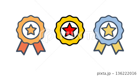 Award Ribbons With Stars Colorful Medals For Recognition, Achievement And Prize 136222016