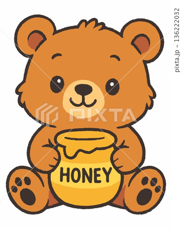 Cute Bear Holding Honey Jar Cartoon Illustration Cute Bear Holding Honey Jar Cartoon Illustration 136222032