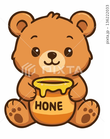 Cute Bear Holding Honey Jar Cartoon Illustration Cute Bear Holding Honey Jar Cartoon Illustration 136222033