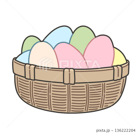 イースターエッグがたくさん入ったバスケット イースターエッグがたくさん入ったバスケット 136222204