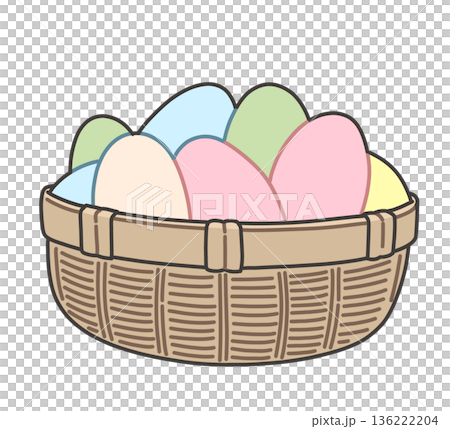 イースターエッグがたくさん入ったバスケット イースターエッグがたくさん入ったバスケット 136222204