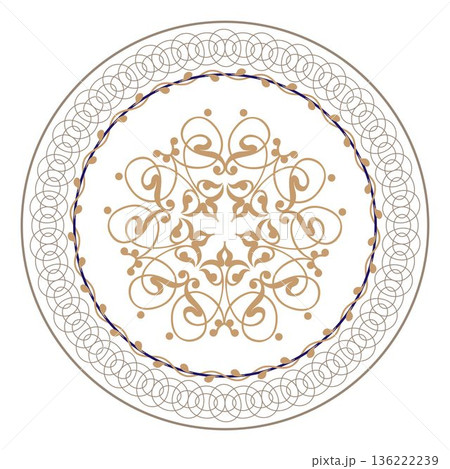 Round floral european pattern frame arabesque. Vintage ethnic frame. Oriental pattern with arabesque, floral element. Round plate. Pattern frame for round surface, embroidery, ceramic, porcelain, plat Round floral european pattern frame arabesque. Vintage ethnic frame. Oriental pattern with arabesque, floral element. Round plate. Pattern frame for round surface, embroidery, ceramic, porcelain, plat 136222239
