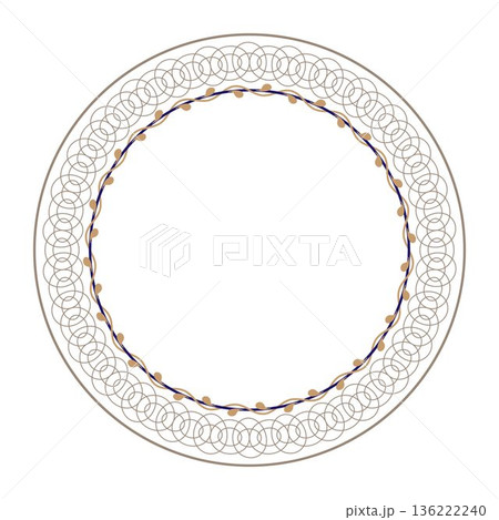 Round frame with floral pattern. Decorative element for laser cutting. Template for textiles, engraving, forging, embroidery, porcelain, plate. European frame with pattern. Vector element for design.  136222240