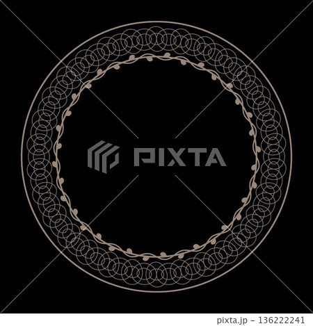 Luxury round lace frame. Round floral european pattern frame arabesque. Round plate. Pattern frame for round surface, embroidery, ceramic, porcelain, plate. Template for laser cutting. Vector  136222241