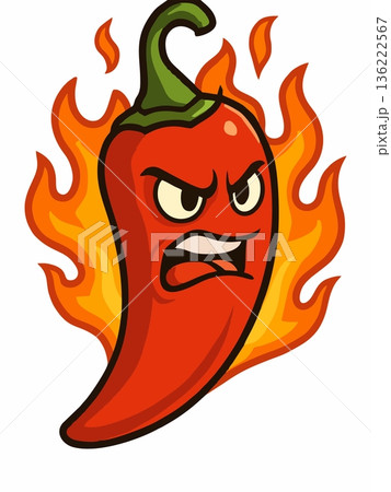 Illustration of red chili with fire Illustration of red chili with fire 136222567