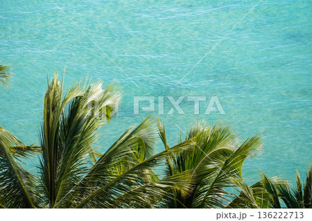 ハワイ ワイキキビーチとダイヤモンドヘッド 青い海と空の絶景リゾート風景 136222713