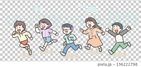 一群小學生在鎮上奔跑 136222798