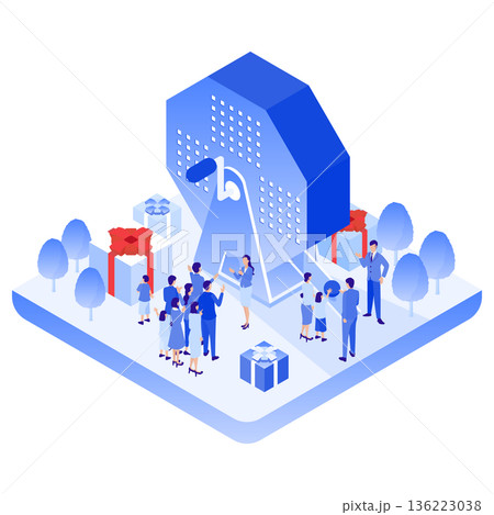 イベント会場での抽選会風景 アイソメトリックイラスト 136223038