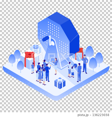 イベント会場での抽選会風景 アイソメトリックイラスト 136223038