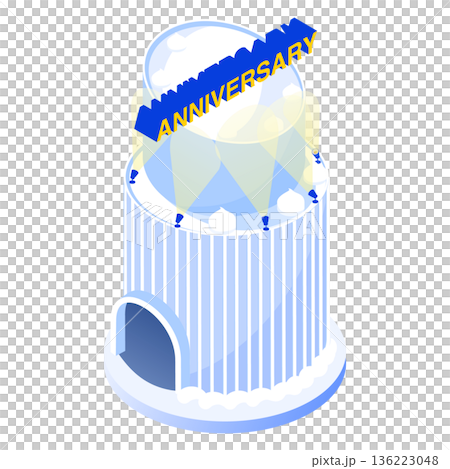 Illustration of a cake-shaped building celebrating its founding anniversary (isometric) Illustration of a cake-shaped building celebrating its founding anniversary (isometric) 136223048