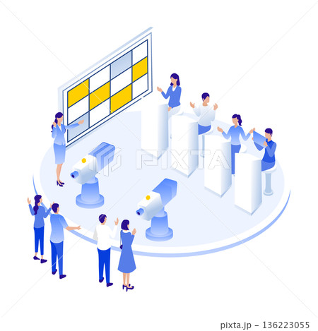アイソメトリックなテレビ番組の公開収録イラスト（クイズ番組・スタジオ） 136223055