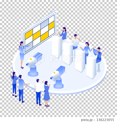 アイソメトリックなテレビ番組の公開収録イラスト（クイズ番組・スタジオ） 136223055